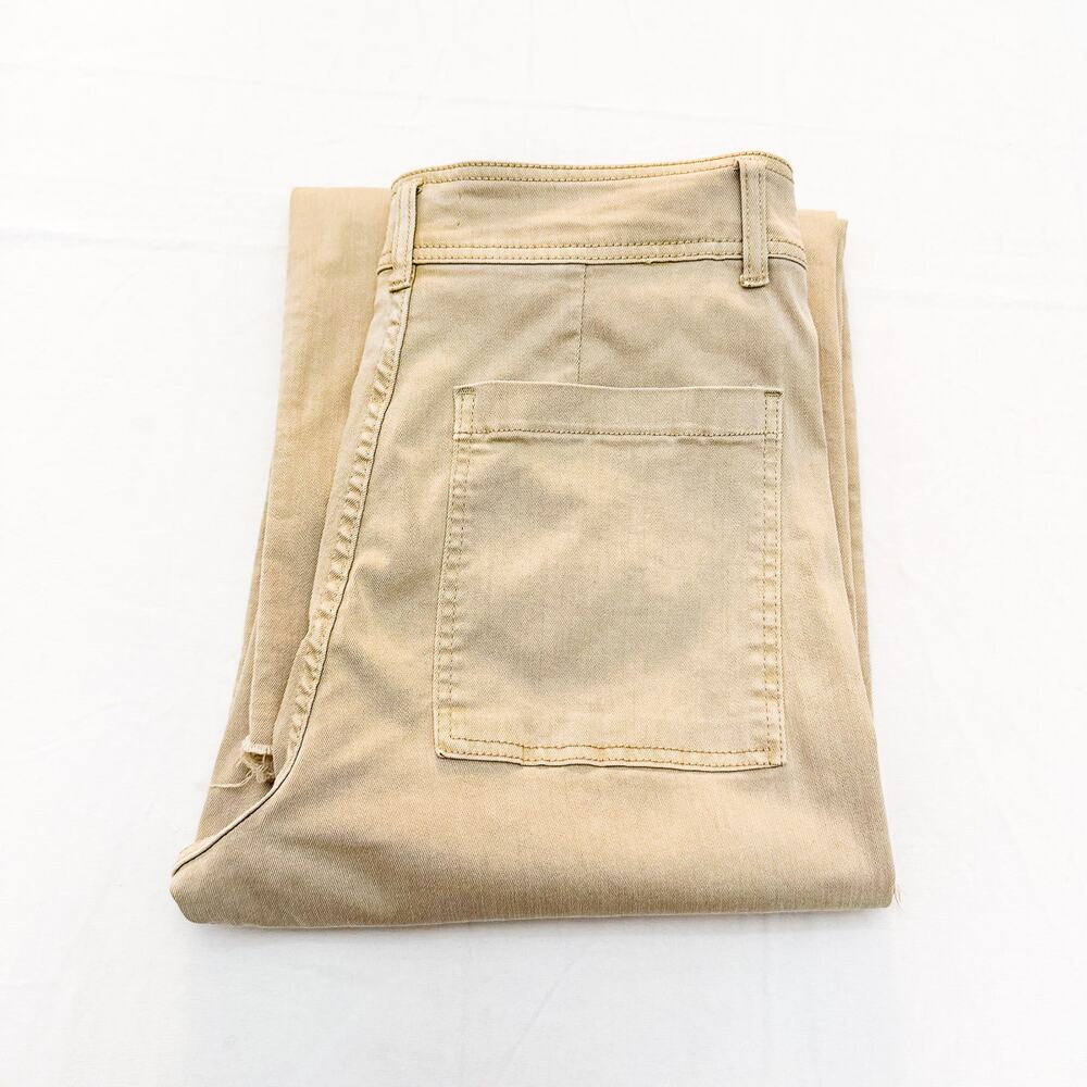 OAT NY Wide Leg High Rise Tan/Beige Denim jeans Frayed Hem Size 12 / 31